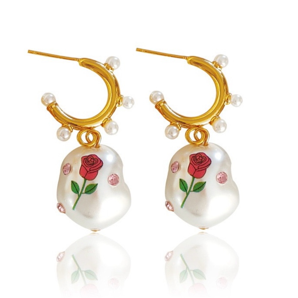 Rose pearl hoop earrings
